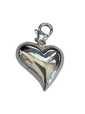 Sterling Silver Puffy Heart Charm 1.25 Inch 2.53g Polished Pendant 925 Stamped